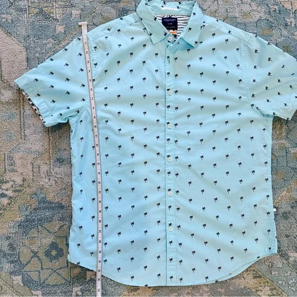 Denim & Flower Ricky Singh Mens Palm Tree Teal Collared Shirt Sz L slim fit NWOT - Picture 5 of 11